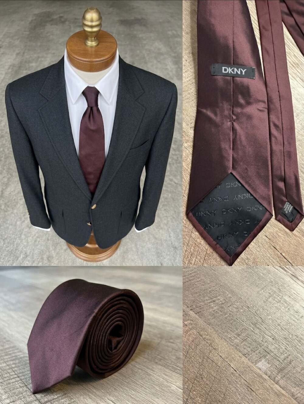 DKNY Burgundy Solid Silk Tie
